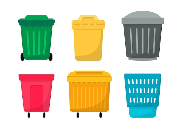 Vector trash bin collection in a flat design set of different garbage bin vector garbage bin trash bin basket