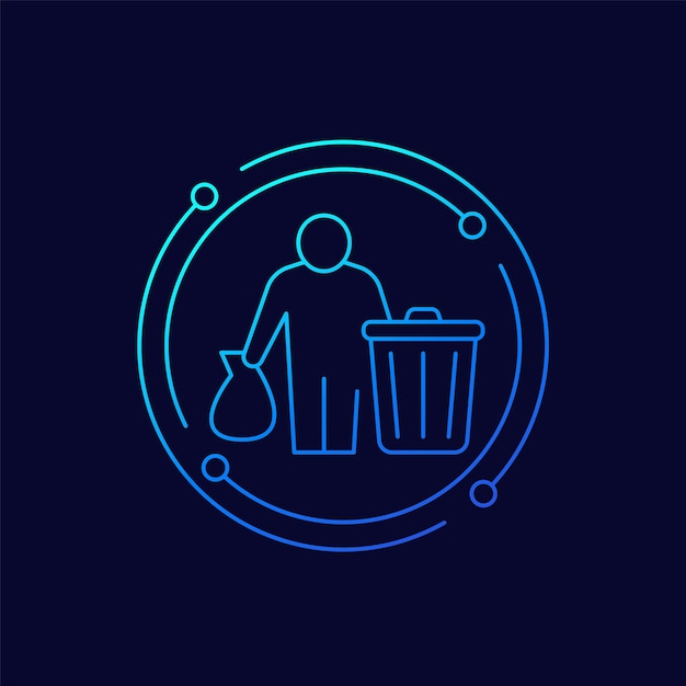 Trash bin icon with a man line vector