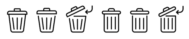 Значки мусорного ведра Набор векторных значков мусорного бака Удалить символы Мусорная корзина