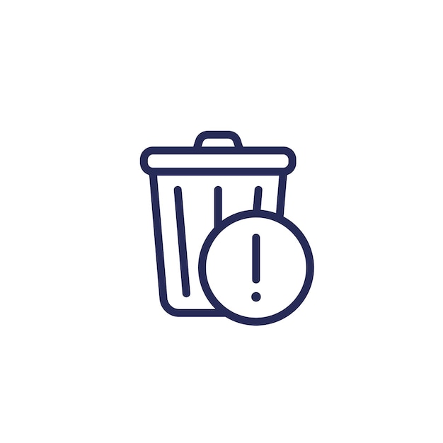 Trash bin warning line icon on white