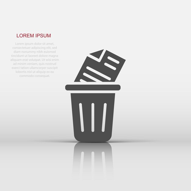 Vector trash bin with document icon in flat style paper recycle vector illustration on white isolated background office garbage business concept