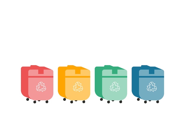 Trash bins for separate waste collection red yellow green blue garbage containers vector illustration