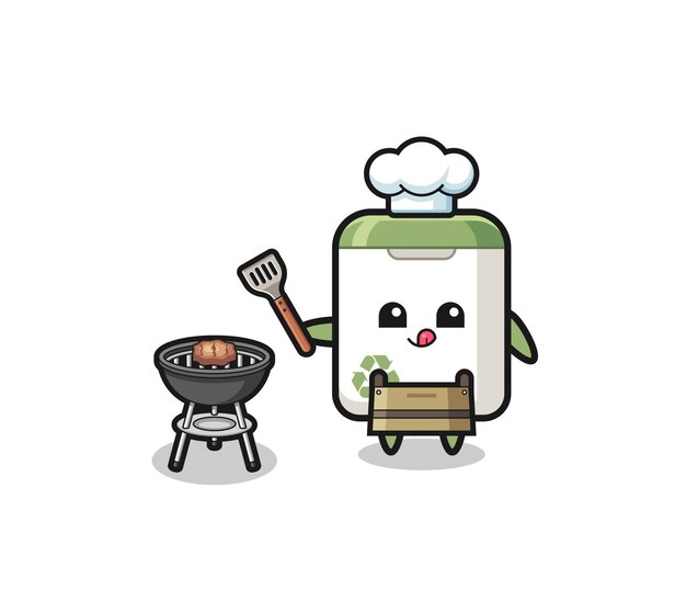 Trash can barbeque chef with a grill