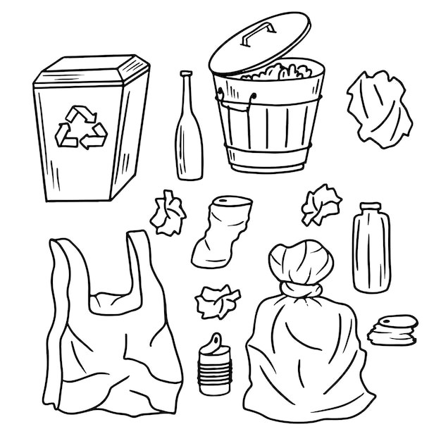 Hand drawn sketch of open garbage can with waste Vector Image