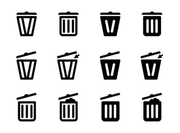 trash can and rubbish bin icon vector with various design suitable for template