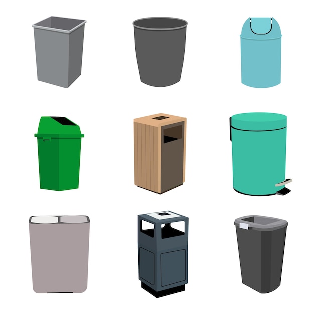 Vector trash can or trash bin flat 3d design