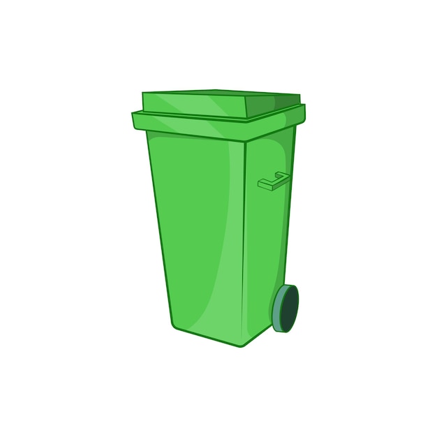 Trash can on wheels icon in cartoon style isolated on white background Garbage symbol