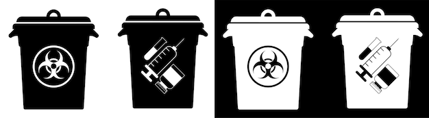 Trash cans with hazardous waste signs. disposal of hazardous materials, processing of industrial waste. caring for environment