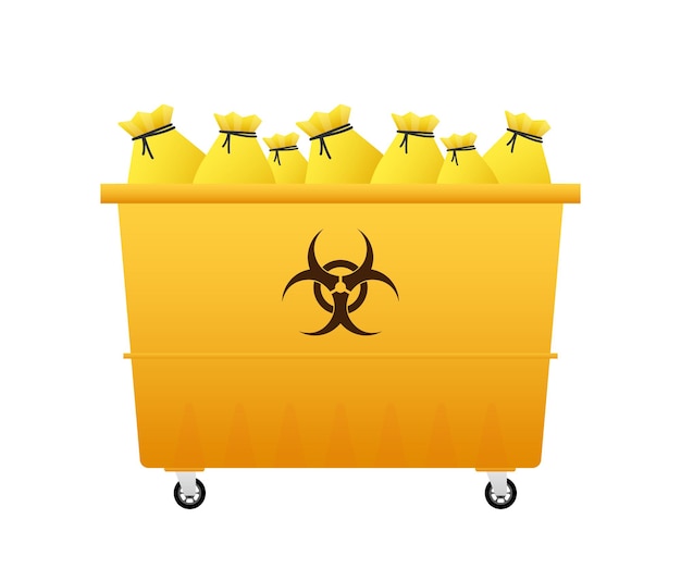 Vector trash container of biohazard waste radioactive waste on white background