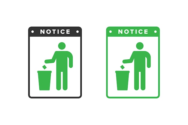 Trash icon design vector green color icon board people throw trash in its place