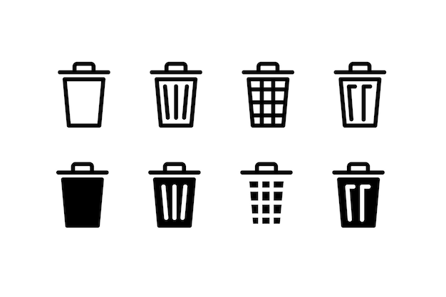 Vettore set di icone della spazzatura icone della bidone delle spazzature icone vettoriali di stile lineare