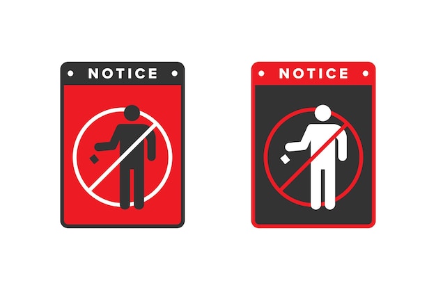 쓰레기 아이콘 터 디자인 빨간색 아이콘 보드 사람들은 쓰레기를 버리는 것이 금지되어 있습니다.