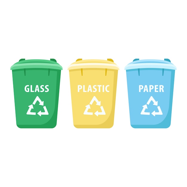 Vector trash sorting bins cartoon illustration