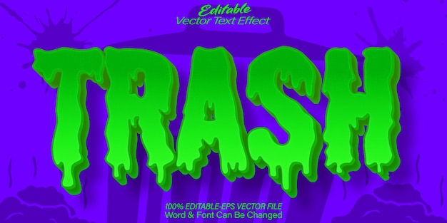 Vector trash text effect editable alphabet garbage bin waste rubbish green dirty