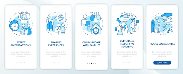 Trauma geïnformeerd lesgevend blauw onboarding mobiel app-scherm