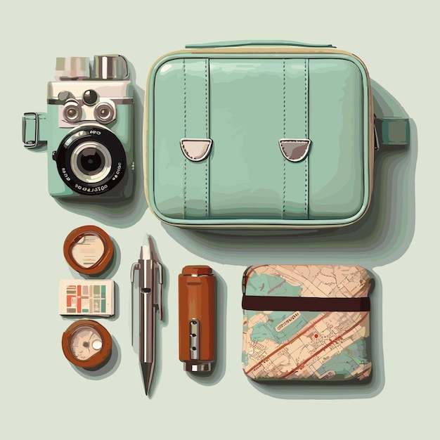 Vector travel accessories illustration pack retro colors