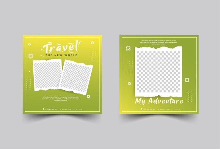 Vector travel and adventure. social media post template. bright color gradation