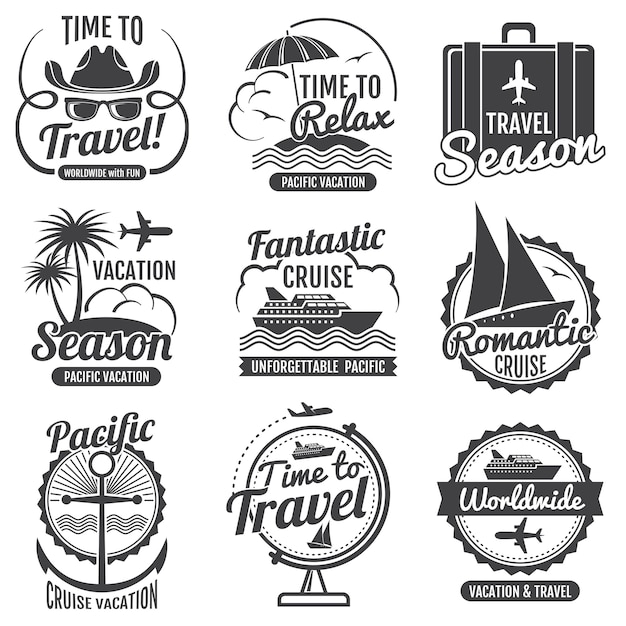 Travel adventure vector vintage labels and emblems