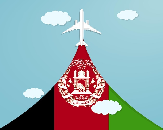 Travel to Afghanistan by flight destination concept paper cut vacation idea