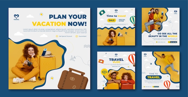 Vector travel agency business instagram posts collection