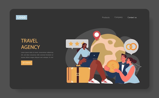 Travel agency concept a couple with gleaming smiles invests in their dream honeymoon with expert