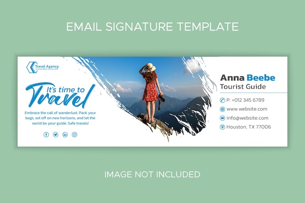 Travel agency email signature template with brush strokes