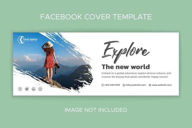 Travel agency Facebook Cover template with brush strokes