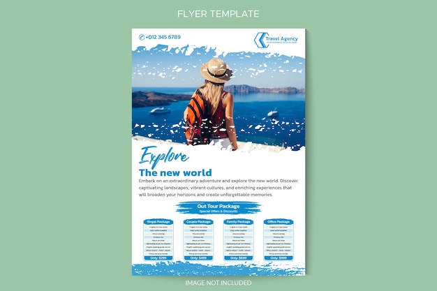 Travel agency flyer template with brush strokes