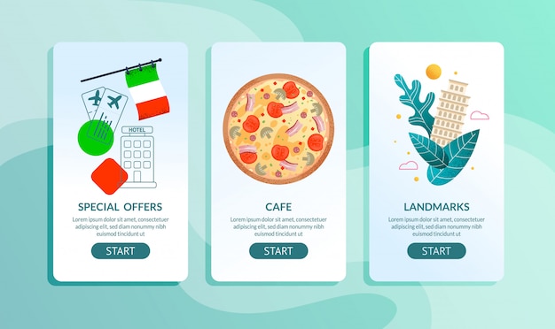 Вектор Туристическое агенство mobile pages set предложение италия путешествие