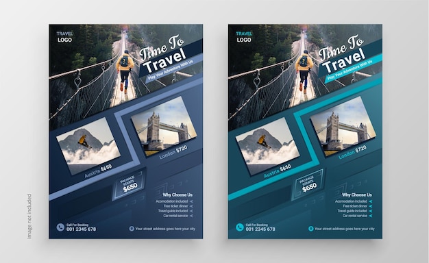 Travel agency poster and brochure cover page or business flyer template