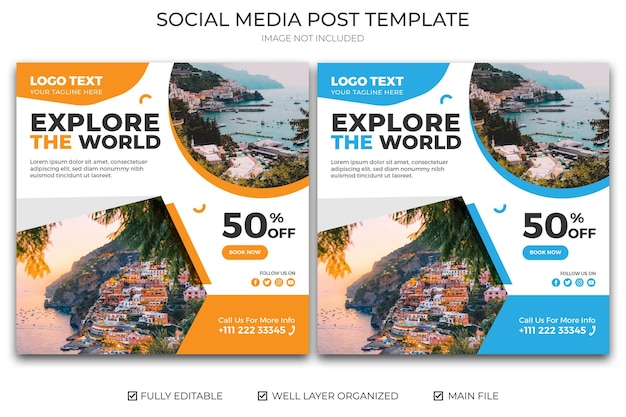 Travel agency social media post design template