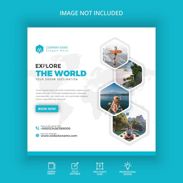 travel agency social media post template banner design