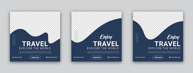 Travel agency social media post template design of summer beach travel Adventure  Set of web banner