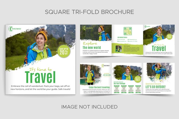 Travel agency square trifold brochure template