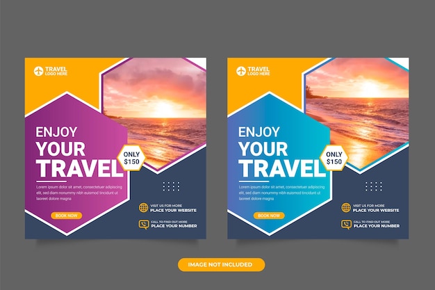 Travel agency template post for social media ad template post web banner ads for travel promo