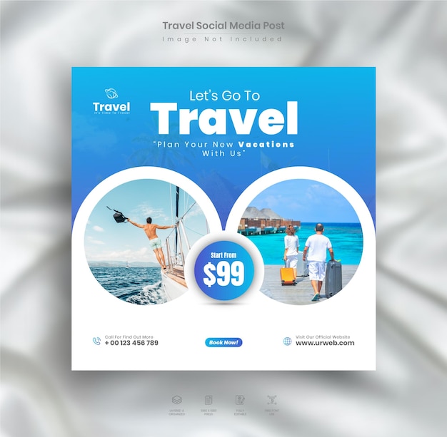 여행사 및 관광 Instagram 게시물 또는 소셜 미디어 게시물 템플릿.