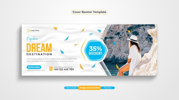 Vector travel agency vacation social media facebook cover design or web banner template