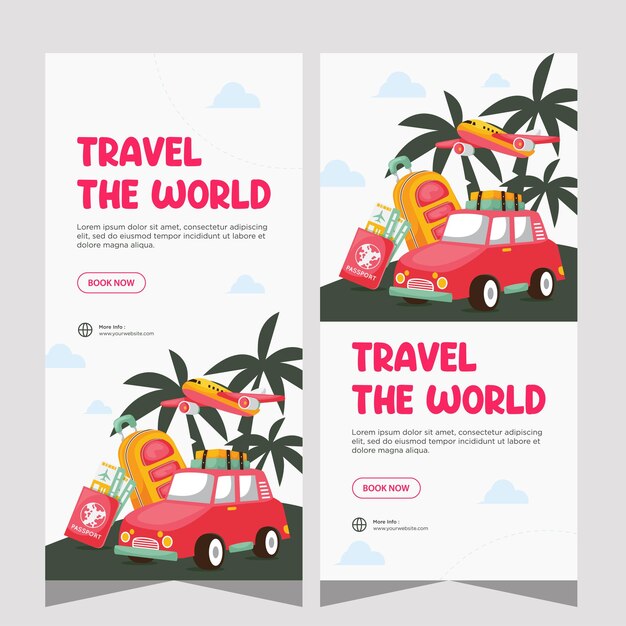 Vector travel agency vertical banner design template