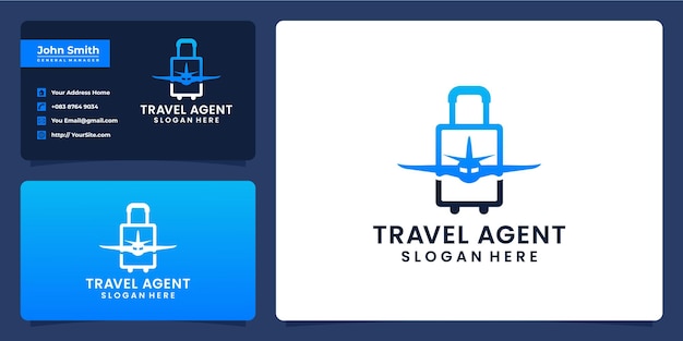 Design del logo dell'agente di viaggio e modello di biglietto da visita