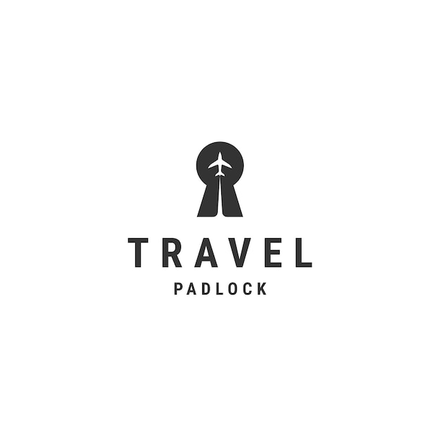 Travel aircraft in the form of a padlock logo flat vector template design