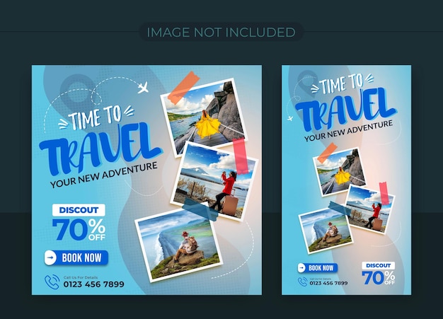 벡터 여행 및 관광 인스타그램 게시물 또는 인스타그램 스토리 디자인과 함께 소셜 미디어 게시물 템플릿