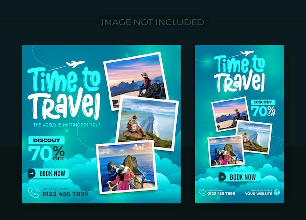 여행 및 관광 인스타그램 게시물 또는 인스타그램 스토리 디자인과 함께 소셜 미디어 게시물 템플릿