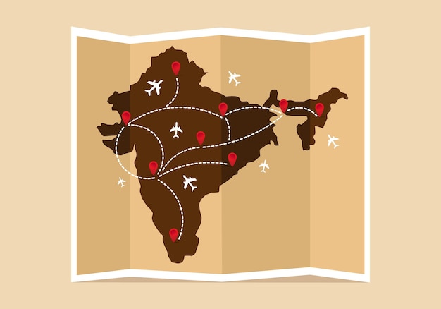 Вектор Карта путешествий и туризма индийская винтажная карта мира