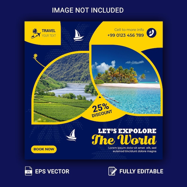 여행 및 관광 소셜 미디어 포스트 배너 디자인 여행 광고 배너 디자인 템플릿