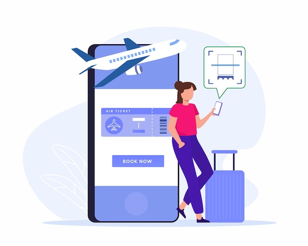 Vector travel app online flight ticket book reservation by phone book a ticket concept