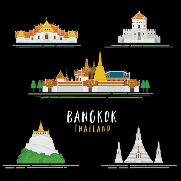 Travel around in bangkok icon landmarks architecture design illustration vector.
