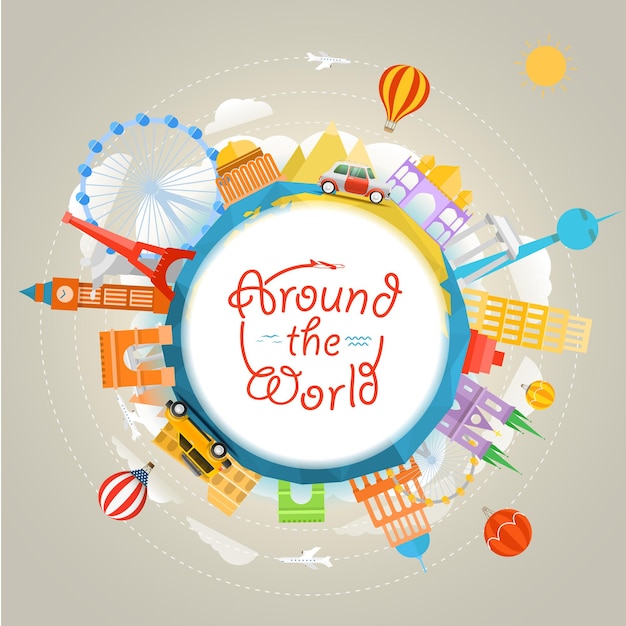 Vector travel around the world concept template for a text