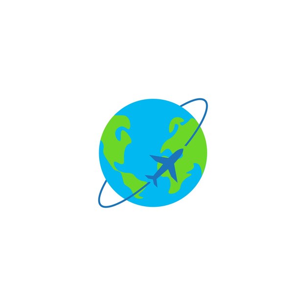 Travel, around world journey with plane concept. Vector icon template