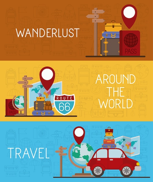 Travel around the world set icons