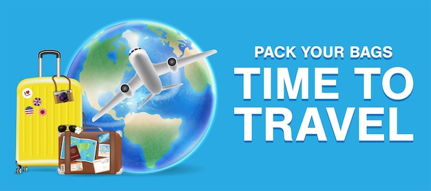 travel around the world with airplane and bag